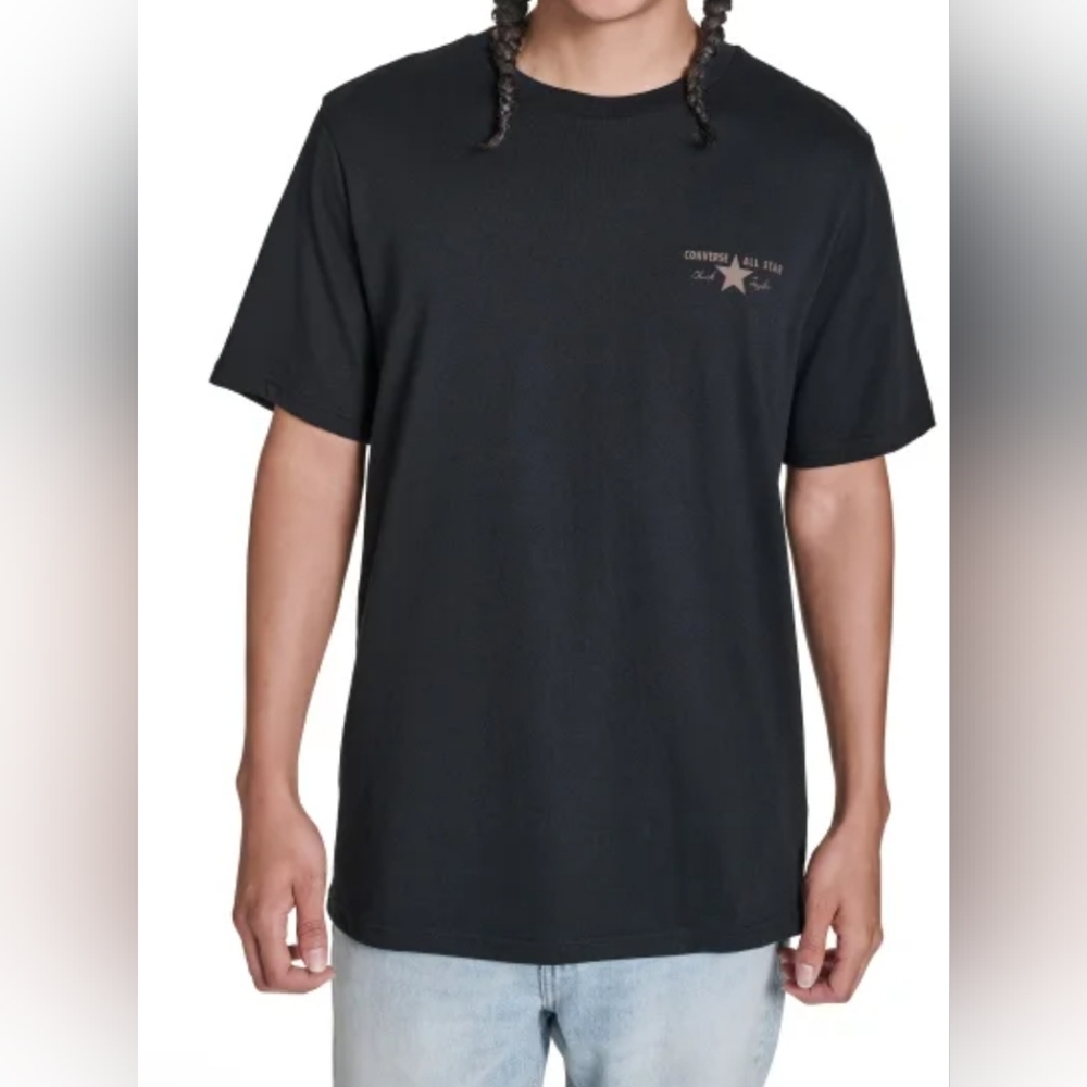 New Converse Men's Black Men's Logo Tee Relaxed Fit Printed Graphics Select Size